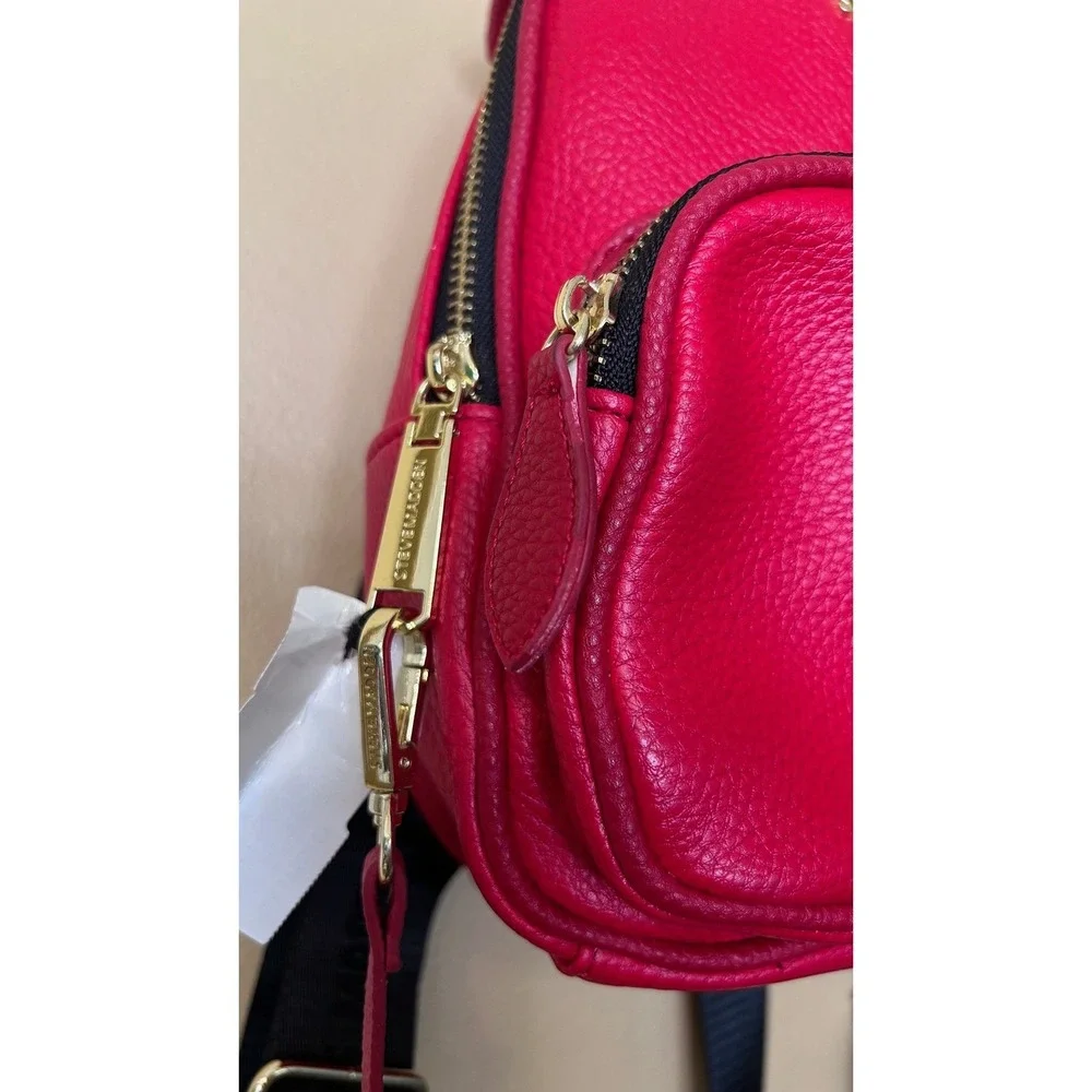 Steve Madden Womens Red Mini Backpack Pebbled Faux Leather Tassel‎ Gold Hardware
